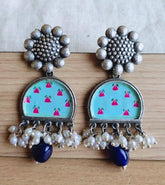 D Shaped Enamel Painting Earrings with Pearl and Monalisa Beads | Sarichka